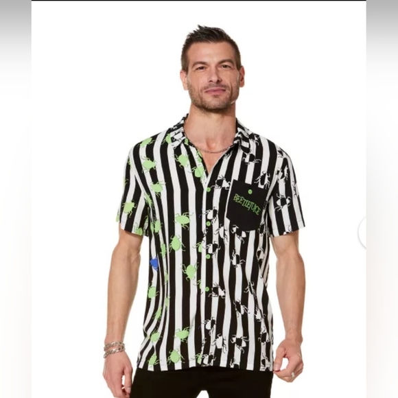 Beetlejuice Black and White Striped Shirt with Green and Purple Accents - Picture 1 of 7